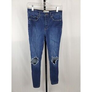 Free People Jeans Size 27x25 Skinny Leg Torn Distressed Stretch Denim Blue